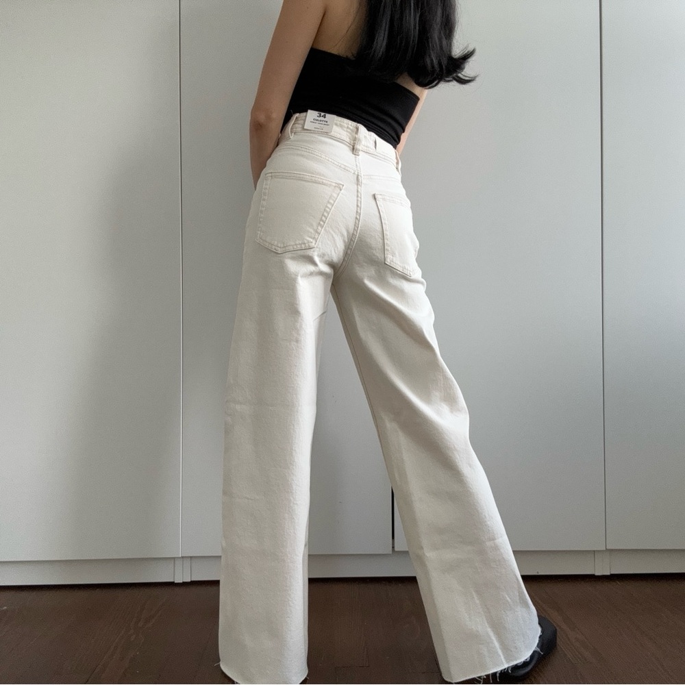 NWT Mango cream culotte raw hem wide leg denim pants sz 2 - Picture 4 of 5